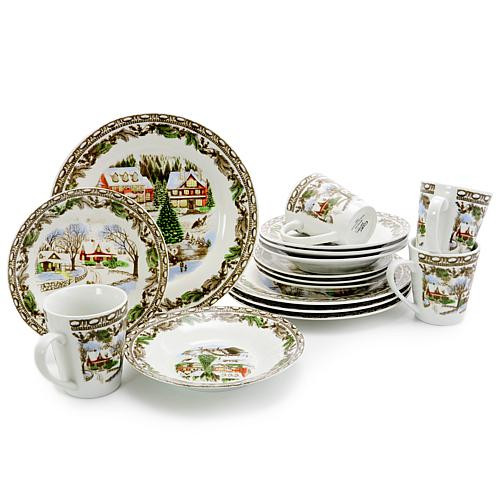 Gibson Home Christmas Toile 16-Piece Dinnerware Set | HSN