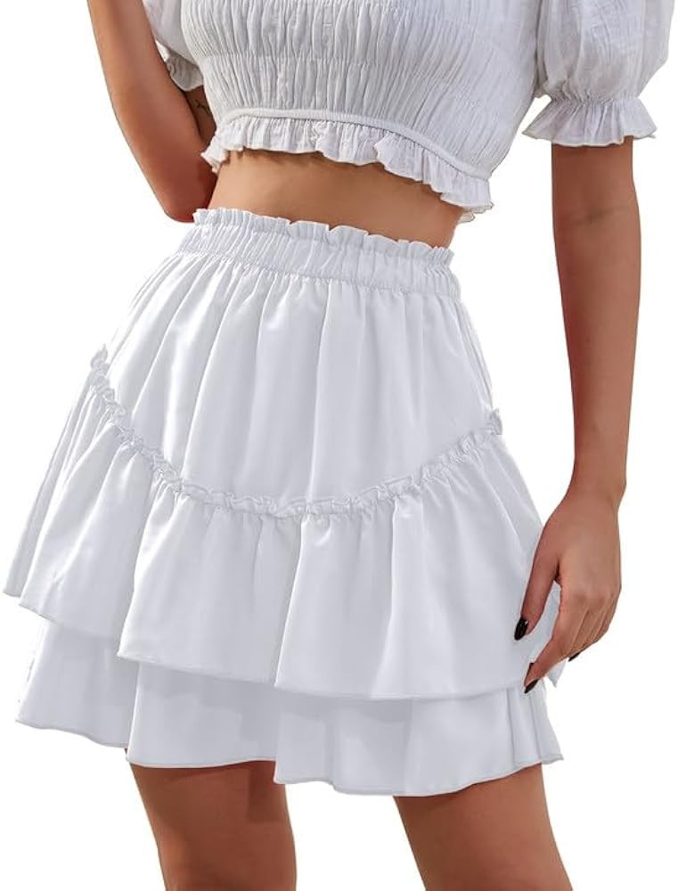 Women's Boho Ruffle Mini Skirt Summer Print Floral Tiered Short Skirt Casual High Waist Flowy Ple... | Amazon (US)