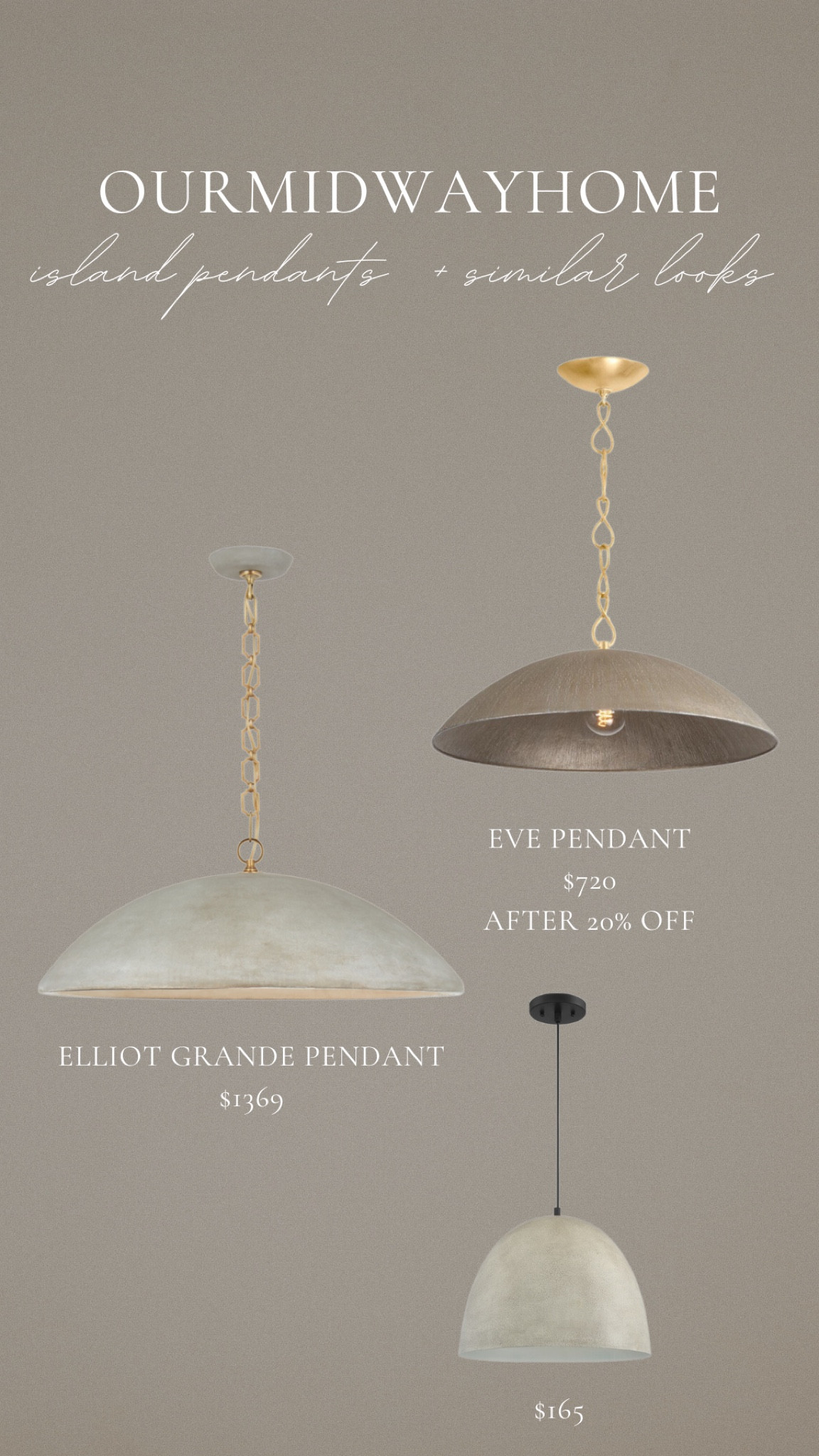 Our island pendants and a couple similar looks at different price points! 🩶

#lighting #lightfixtures #organicmodern #homedecor #dupes #looksforless

#LTKhome #LTKsalealert #LTKstyletip