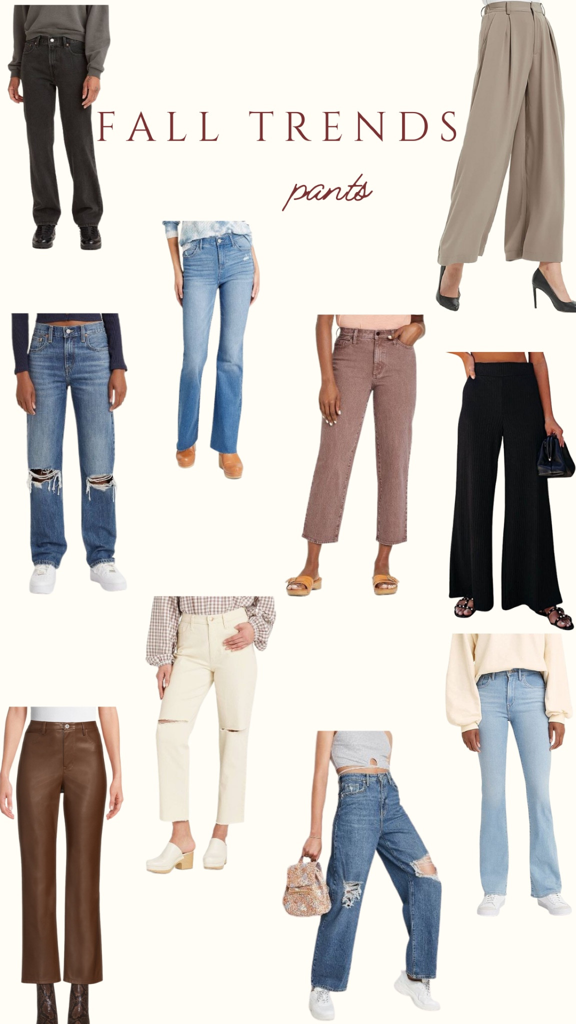 fall trends 2022, fall jeans 2022, trousers outfit, baggy jeans outfit, wide leg jeans, straight leg jeans, bootcut jeans, leather pants 

#LTKstyletip #LTKSeasonal #LTKworkwear