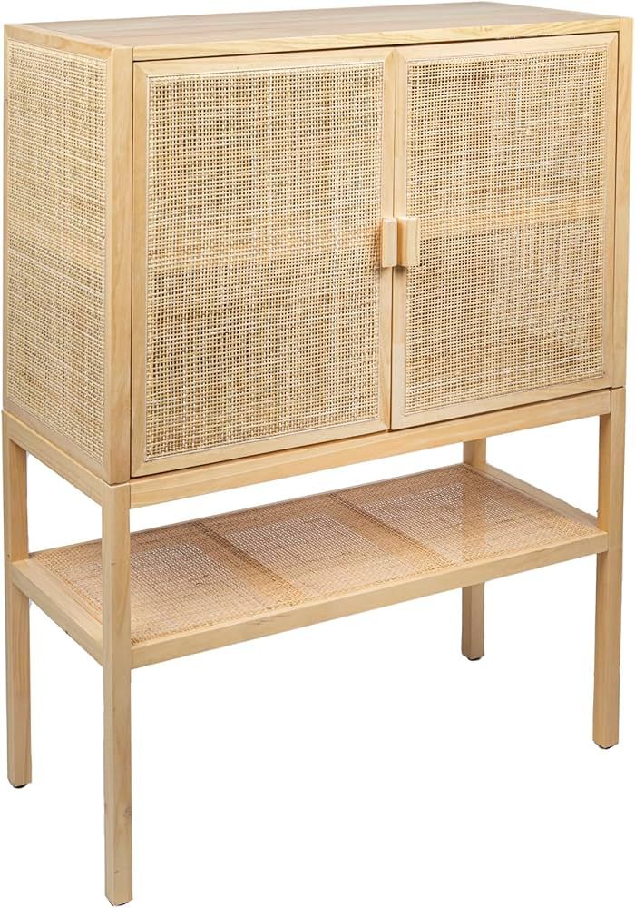 Creative Co-Op Boho Woven Rattan and Wood Cabinet with 2 Doors, 1 Shelf, and 4 Interior Storage C... | Amazon (US)