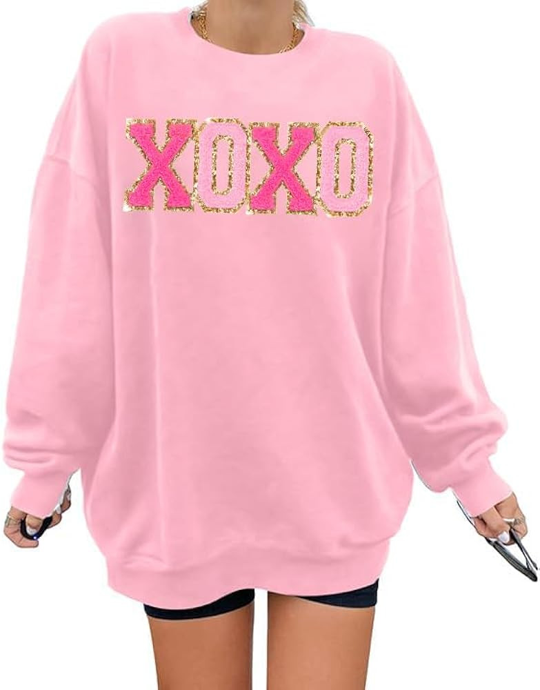 MYHALF Valentines Day Sweatshirts Valentine Shirts: Womens Love Heart Long Sleeve Tops Oversized ... | Amazon (US)