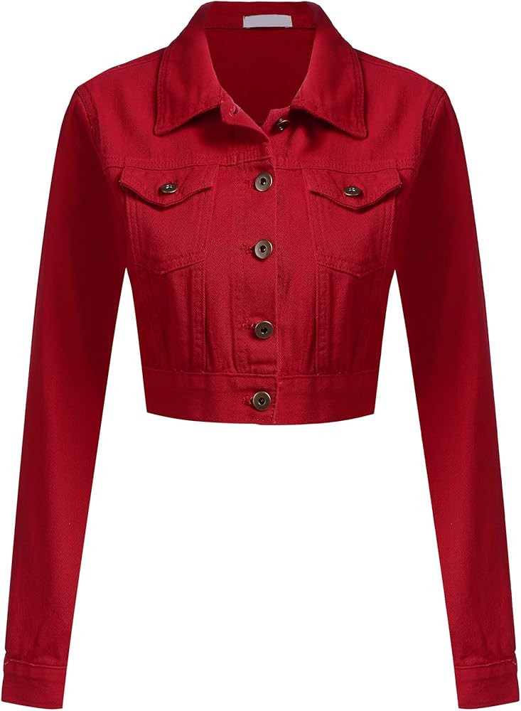Grabsa Women's Button Down Long Sleeve Cropped Denim Jean Jacket with Pockets | Amazon (US)