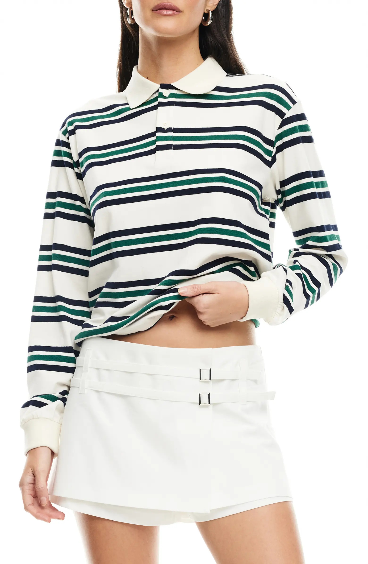 LIONESS Leisure Stripe Long Sleeve Cotton Polo Shirt | Nordstrom | Nordstrom