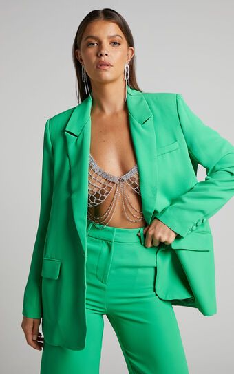 Michelle Oversized Plunge Neck Button Up Blazer in Green | Showpo (US, UK & Europe)