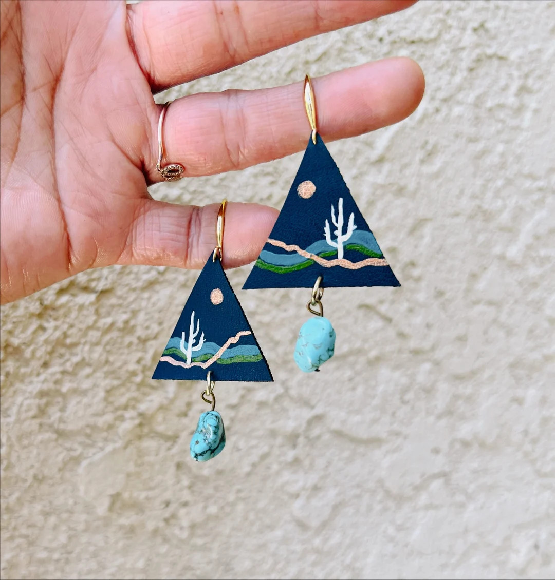 Cactus Leather Sagauros with Turquoise | Etsy (US)