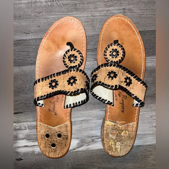 Jack Rogers Signature Cork and Black Sandal Size 10 woman’s | Poshmark