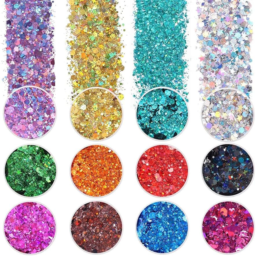 Holographic Chunky Glitter, Set of 12, Licool Craft Glitter for Resin Art Crafts, Cosmetic Glitte... | Amazon (US)