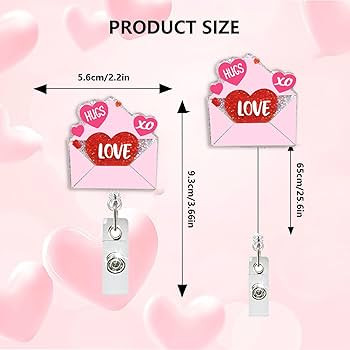 Valentine's Day Love Letter Nurse Badge Reel Retractable Glitter Cute Pink Red Name Tag Acrylic A... | Amazon (US)
