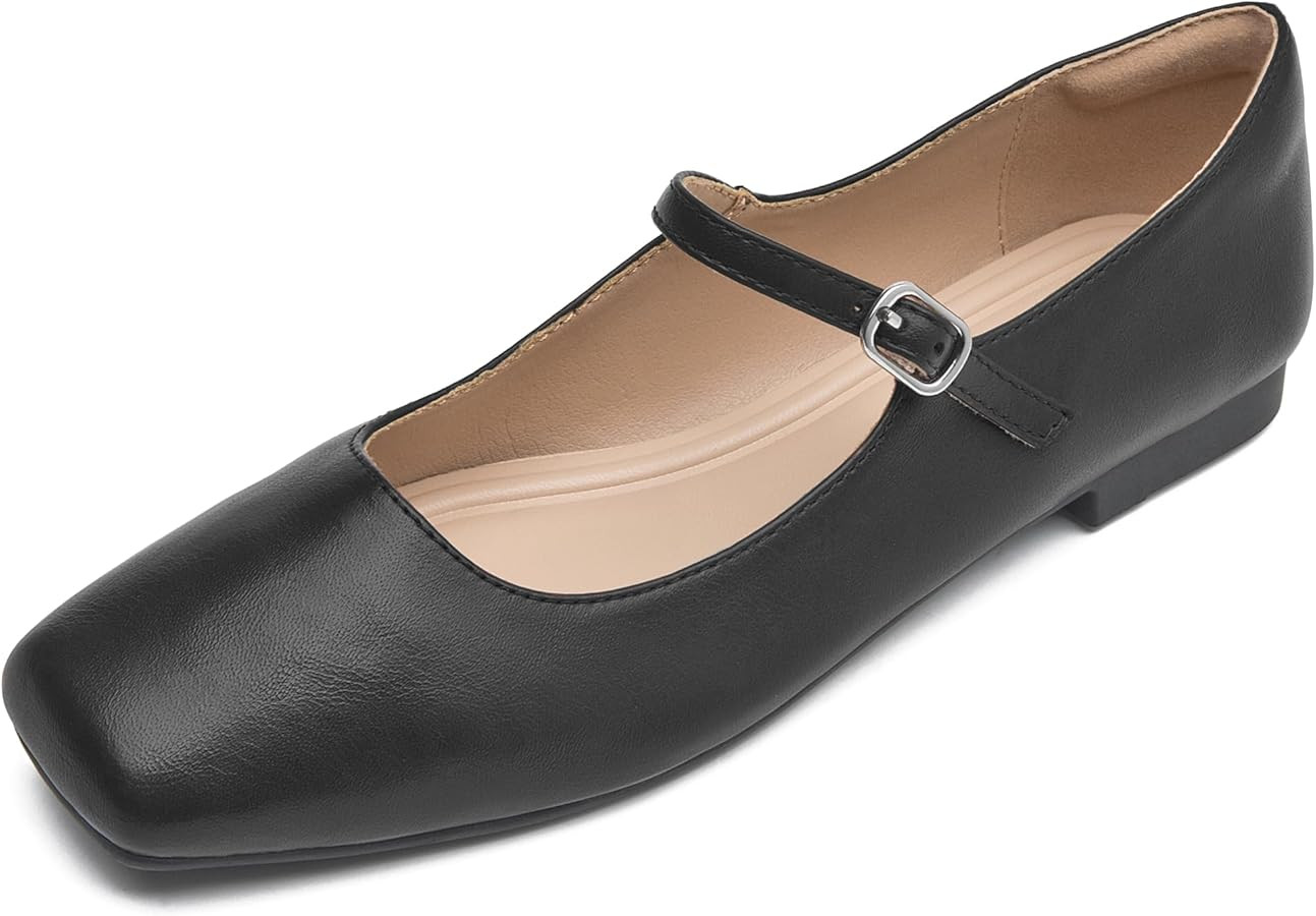WONDERWAY Women Mary Jane Shoes,Slip On Ankle Strap Dress Flat Shoes | Amazon (US)