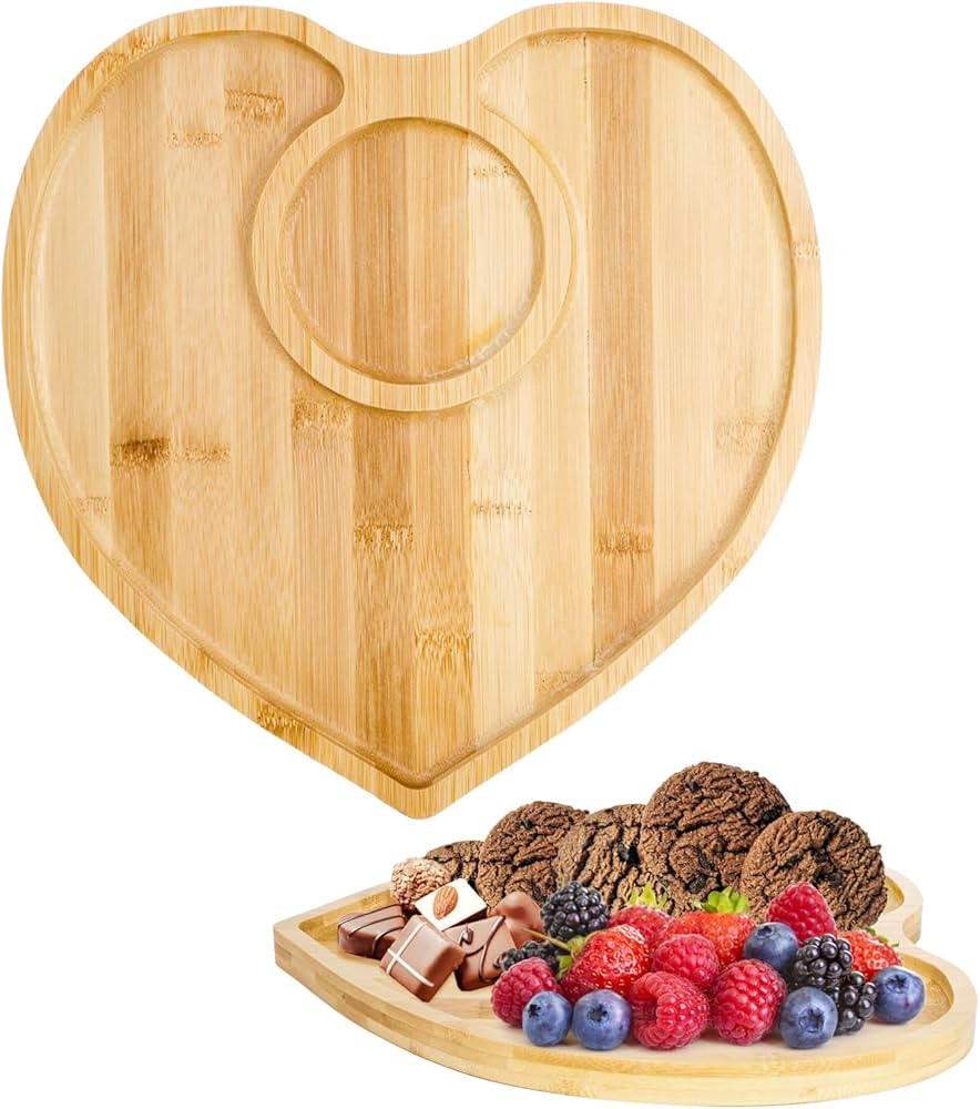 Heart Shaped Charcuterie Board, Bamboo Cheese Board, Decorative Salad Plate Serving Platter, Food... | Amazon (US)