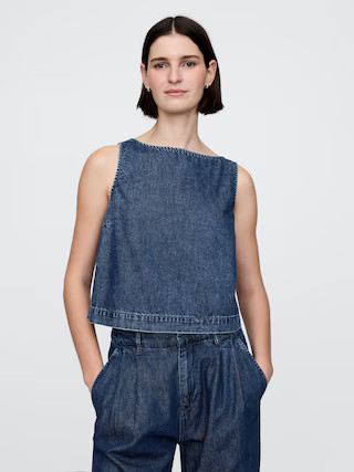 UltraSoft Denim Cropped Shell Tank Top | Gap (US)