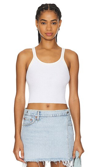 Cropped Ribbed Tank in White & Clementine Stitch | Revolve Clothing (Global)