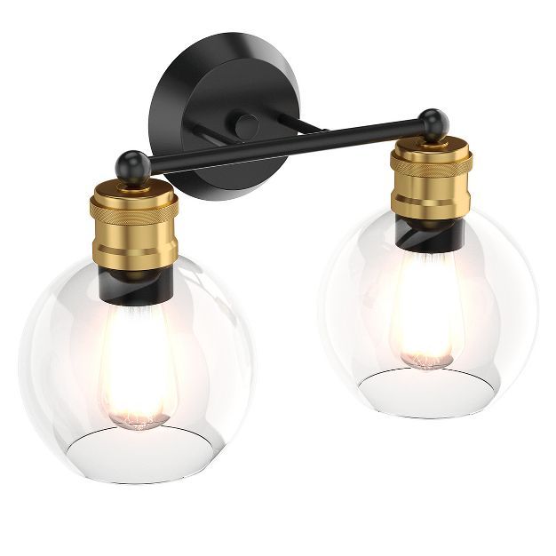 Costway 2 light Vanity Bathroom Light with 7 in Round Clear Glass Shade Vintage Wall Sconce | Target