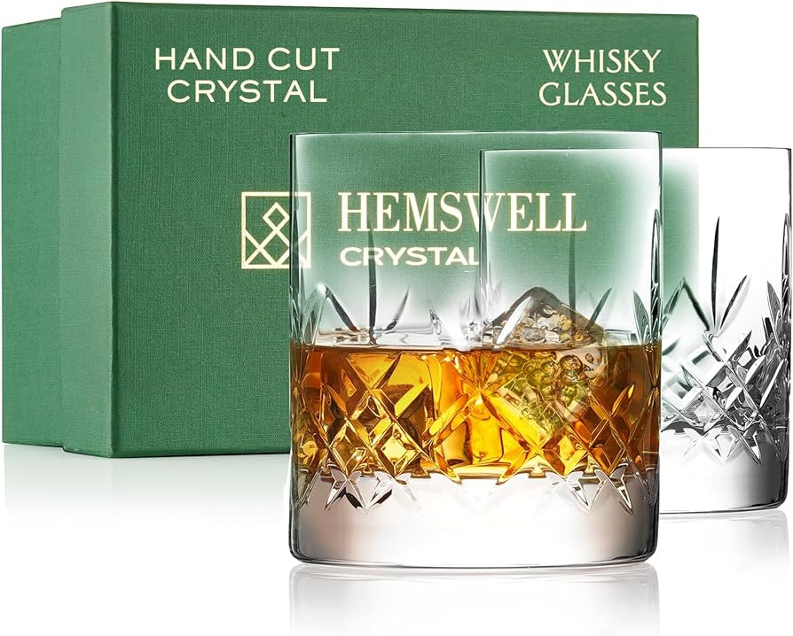 Whisky Glasses Set of 2 11oz - Luxury Cut Glass Whiskey Rock Tumblers for Men - Old Fashioned Gla... | Amazon (US)