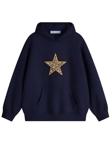 Aelfric Eden Hoodies Leopard Print Star Hoodie Graphic Hooded Pullover Sweatshirt Streetwear Trendy Tops Outfits Blue Large | Amazon (US)