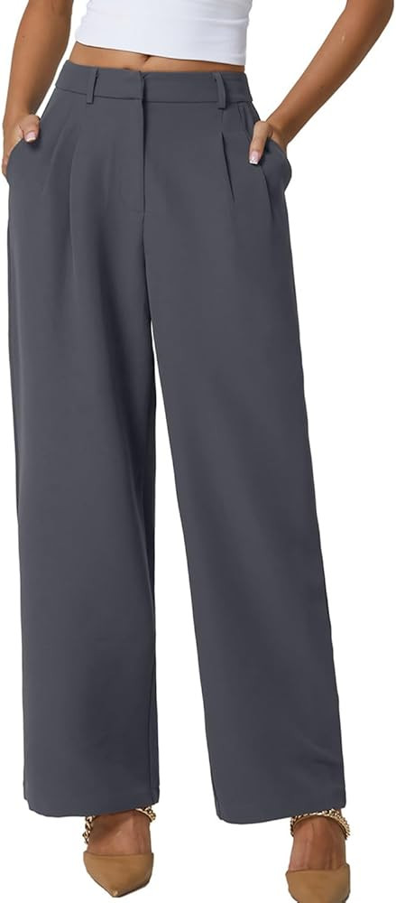 QINSEN Wide Leg Dress Pants for Women High Waisted Wrinkle Free Work Pants with Pockets Casual Sl... | Amazon (US)