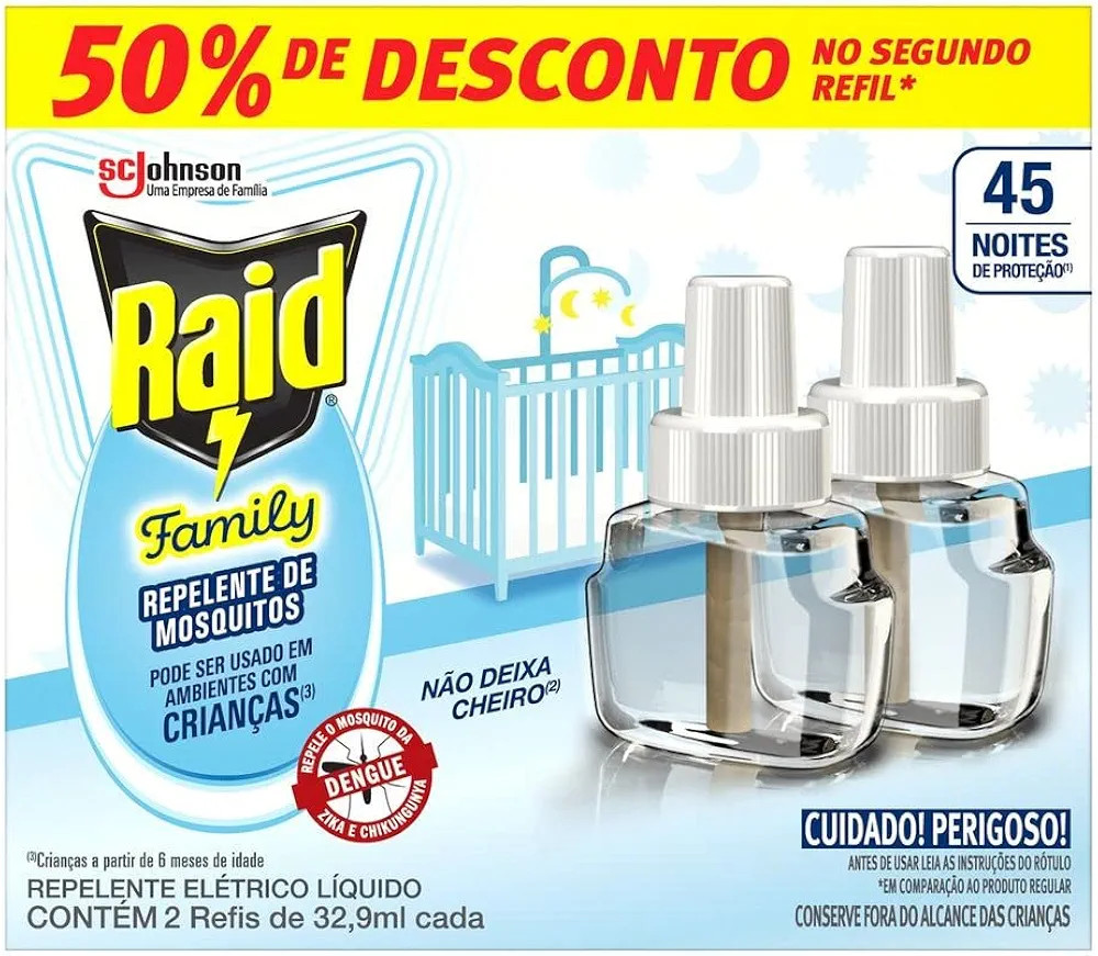 Refil Líquido Repelente Elétrico Raid 45 Noites Family 2 Unidades | Amazon (BR)