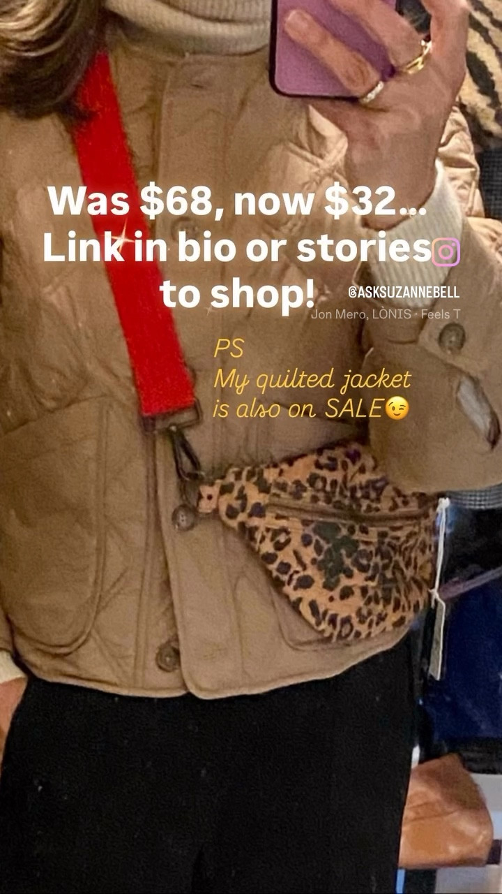 📍Now $32 (was $68)

📍Styling my Marine Layer animal print fanny pack with removable, changeable straps - one tan, one red. Great quality bag, a fun pop to any outfit! 

📍exact quilted jacket and animal print camel/grey blanket scarf as seen in video, also on sale deal, linked below.



#LTKSaleAlert #LTKootd #LTKTravel