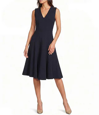 Scuba Crepe V-Neck Sleeveless Dress | Dillard's