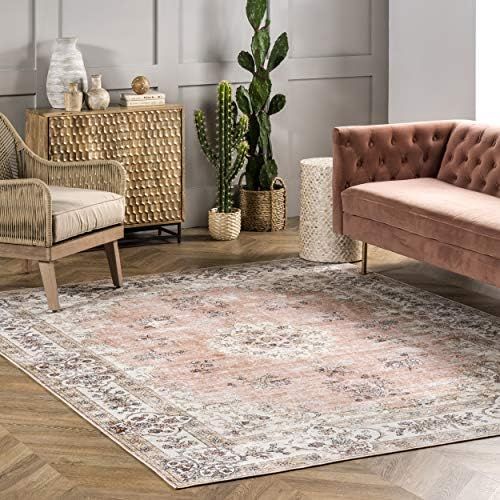 nuLOOM Ren Machine Washable Vintage Floral Area Rug, 8' x 10', Peach | Amazon (US)