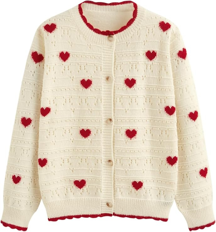 CIDER Cardigan Sweaters for Women Trendy Cute Sweaters Long Sleeve Crew Neck Heart Print Cardigan... | Amazon (US)