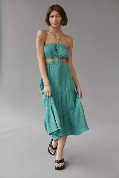 UO Esmee Plisse Tiered Midi Dress | Urban Outfitters (US and RoW)