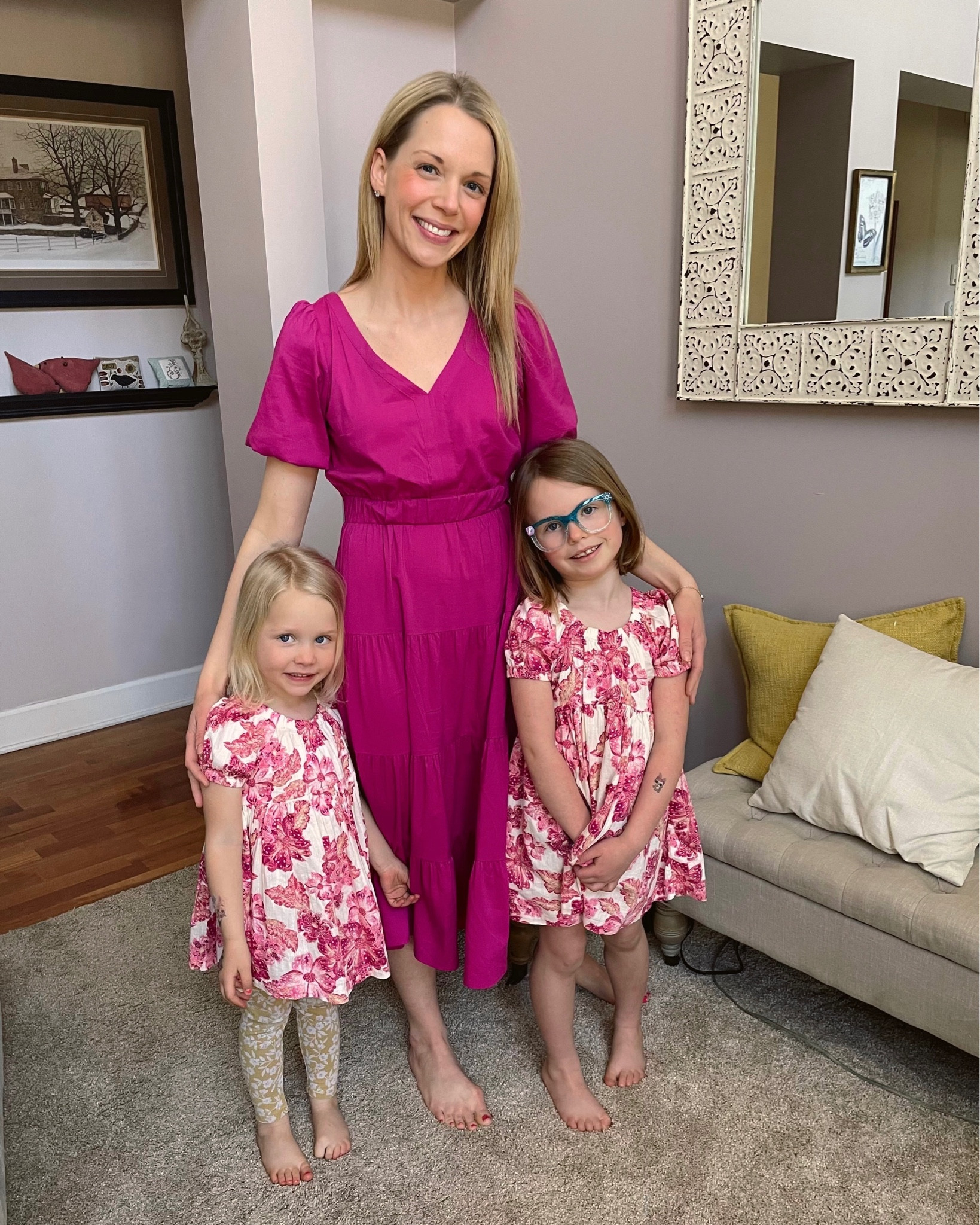 Pink puff sleeve tiered maxi dress 
Little girl floral dress

#LTKSeasonal #LTKfamily #LTKkids