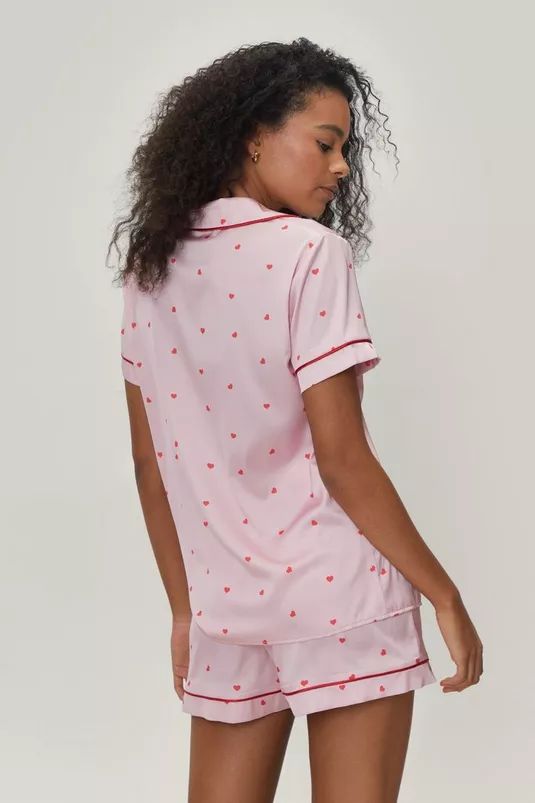Petite Heart Print Pajama Shirt and Shorts Set | Nasty Gal Canada