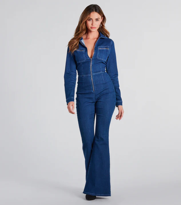 You've Got Flare Long Sleeve Denim Jumpsuit | Windsor Stores