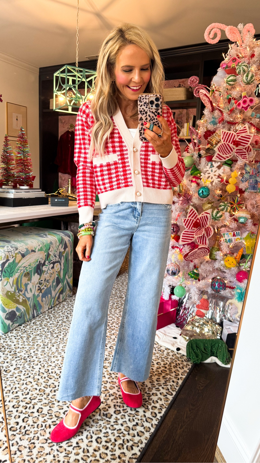 the cutest festive attire in all the land! wearing XS in cardigan , size 24 in denim • 

#LTKHoliday #LTKOver40 #LTKFindsUnder100