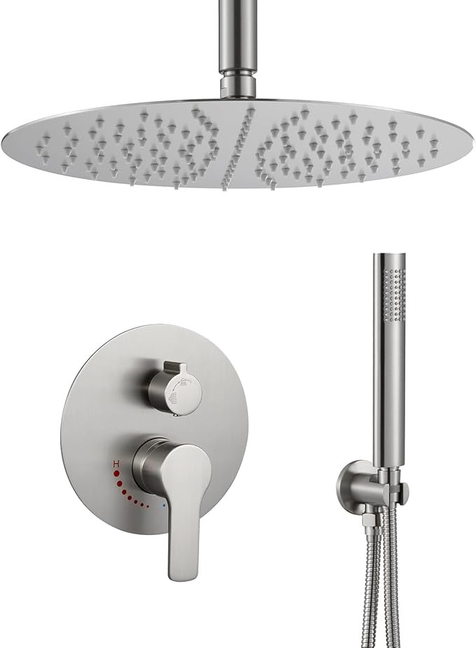 Brushed Nickel Shower Faucet Set- Rainfall Shower System Has 12 Inch Rain Shower Head with Handhe... | Amazon (US)