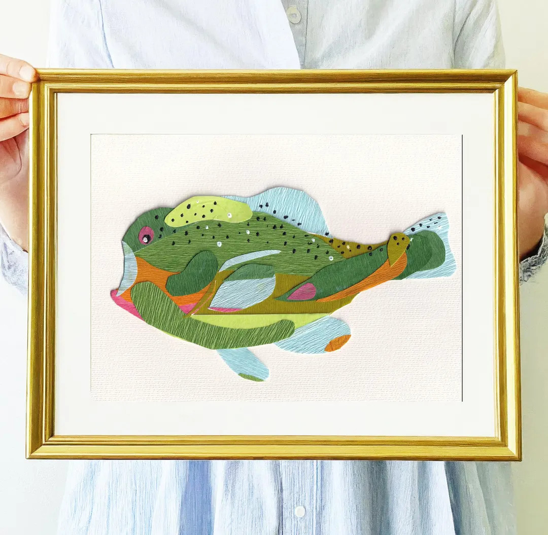 Torn Paper Fish Print: Grandmillennial Coastal Nursery Art Money Grandmillenial Chinoiserie (digi... | Etsy (US)