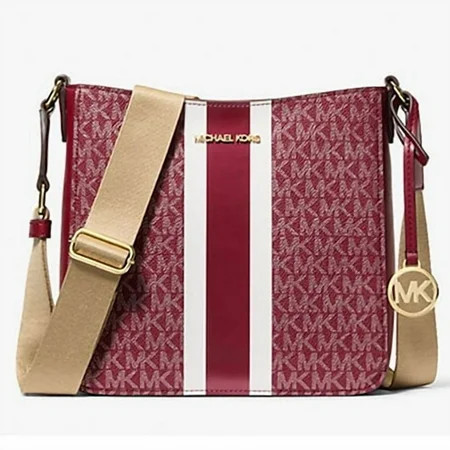 Michael Kors Women's Jet Set Small Signature Logo Stripe Crossbody Bag (Cherry / Gold) | Walmart (US)