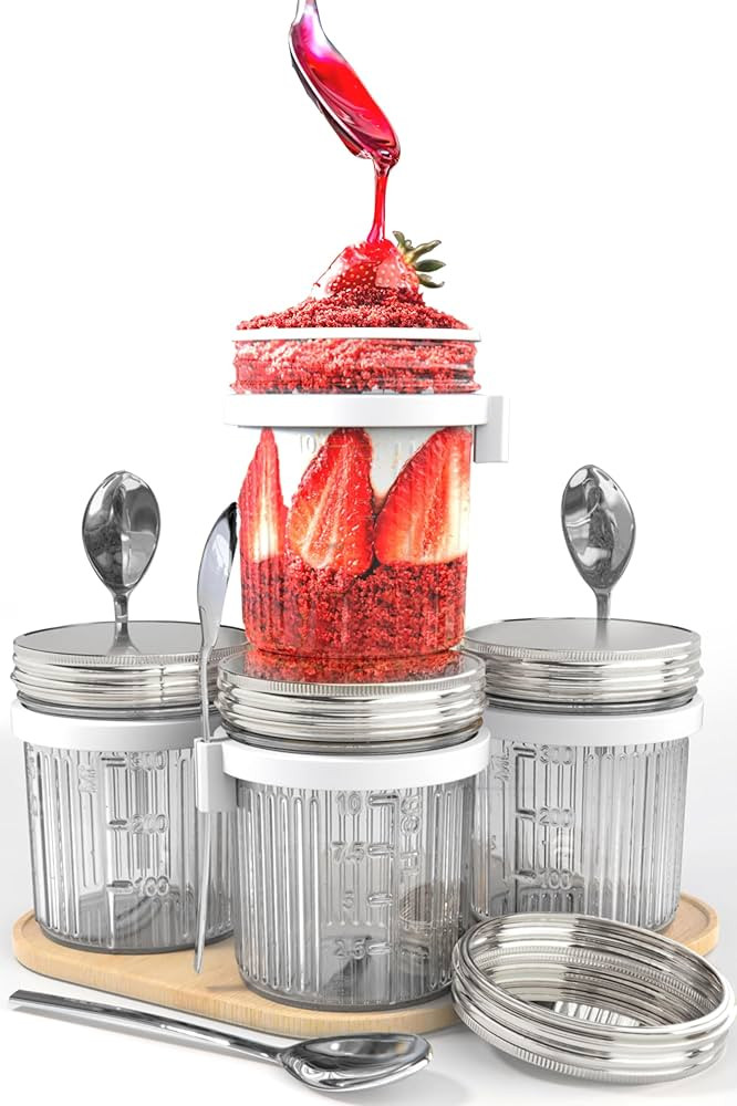 16 Oz Overnight Oats Containers with Lids Glass - Overnight Oats Jars with Spoon and Lids Oatmeal... | Amazon (US)