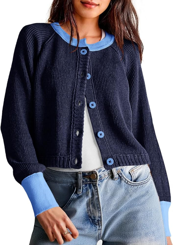 Saodimallsu Womens Cropped Cardigan Sweaters Button Down Open Front Long Sleeve Fall Trendy Color... | Amazon (US)