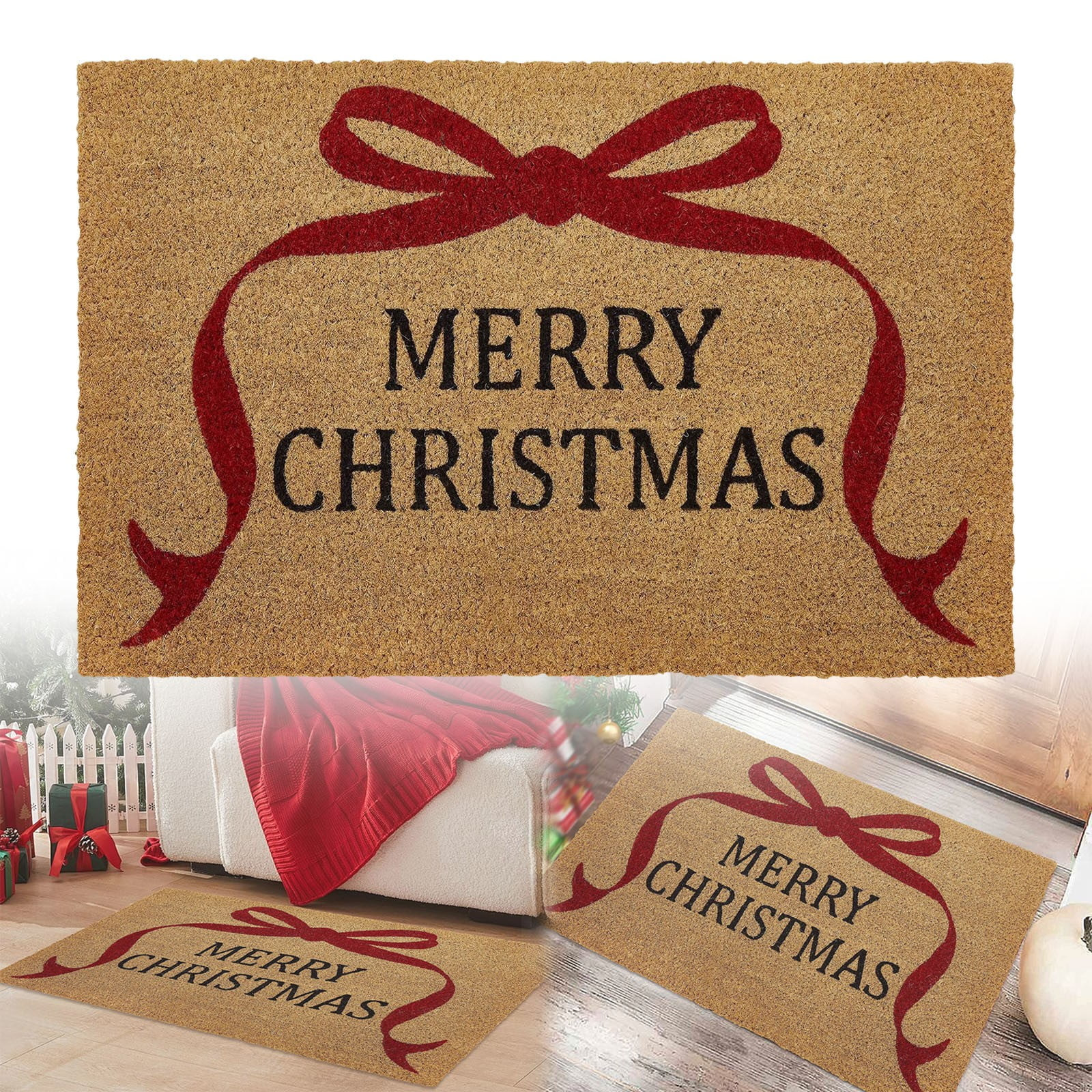 Christmas Decorative Doormat,Christmas Area Rugs For Living Room,Multi Merry Christmas Bow Outdoo... | Walmart (US)