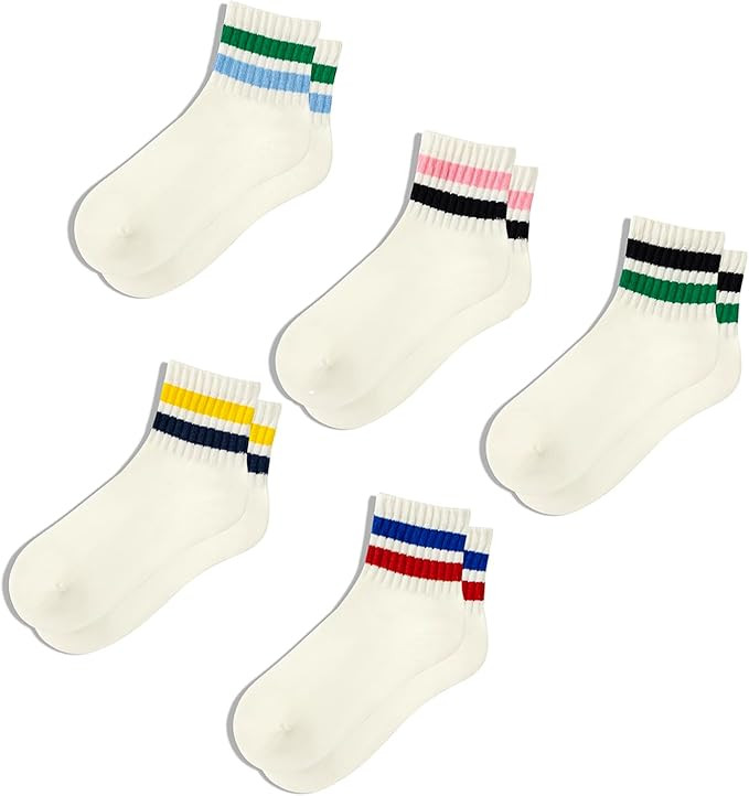 Novelty Socks For Women - Striped Retro Mini Crew Sporty Calf Casual Cotton Ankle Socks | Amazon (US)