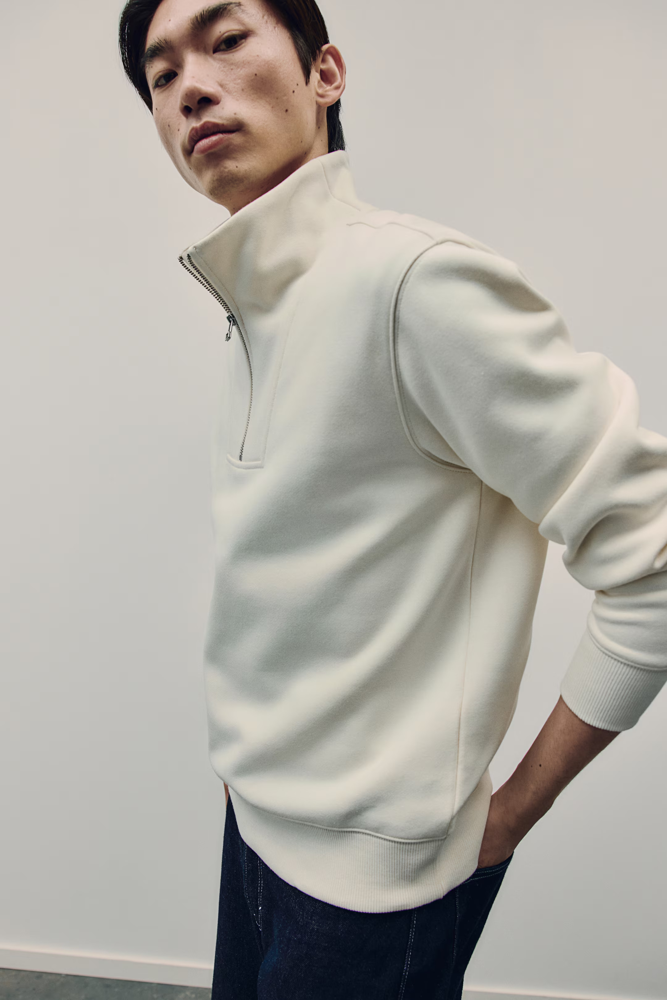 Regular Fit Half-Zip Sweatshirt - Cream - Men | H&M US | H&M (US + CA)