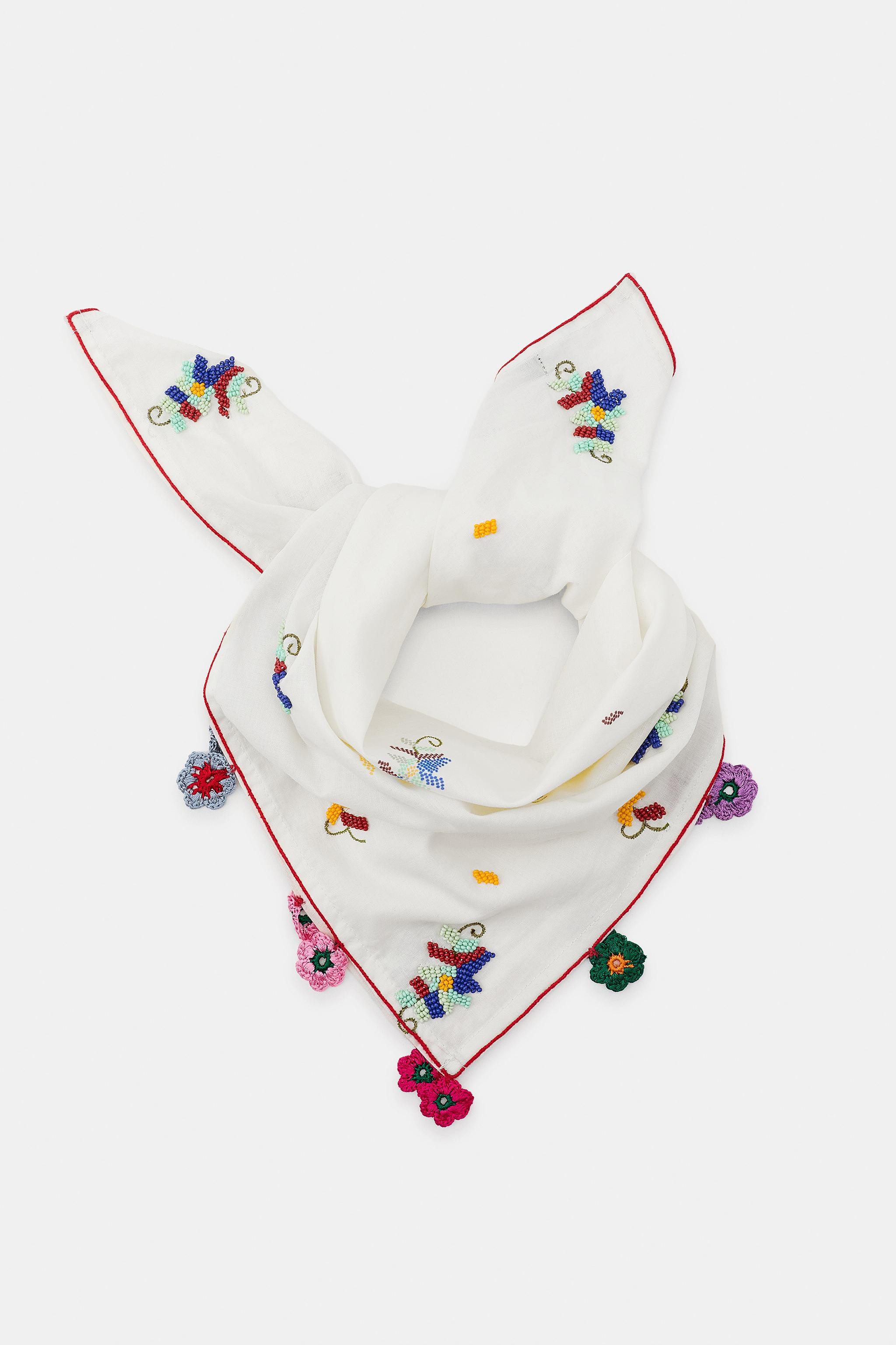 CROCHET BEADED FLORAL SCARF | Zara US