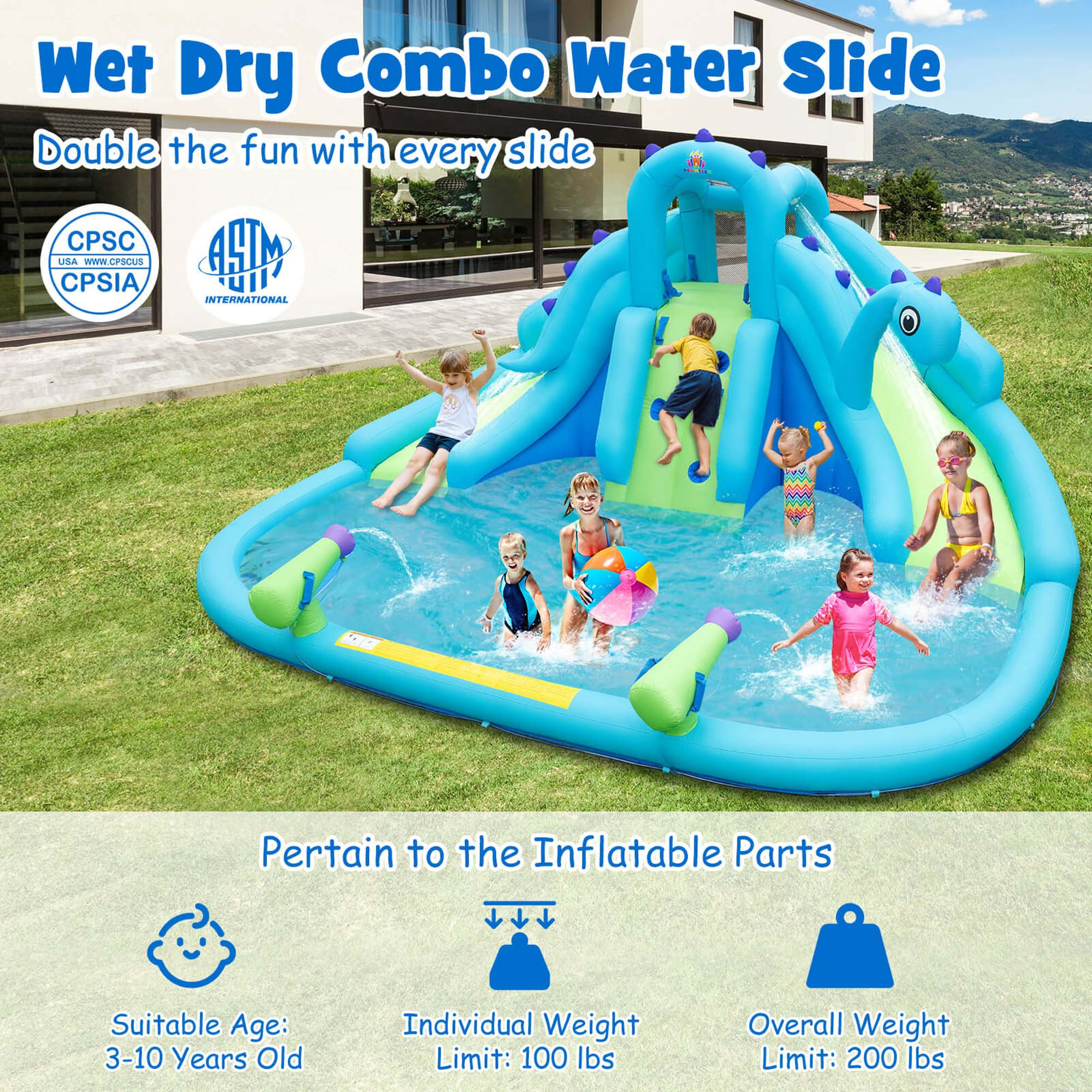 Costway Inflatable Water Slide, Blowup Water Park with Dual Slides & 584W Blower | Walmart (US)