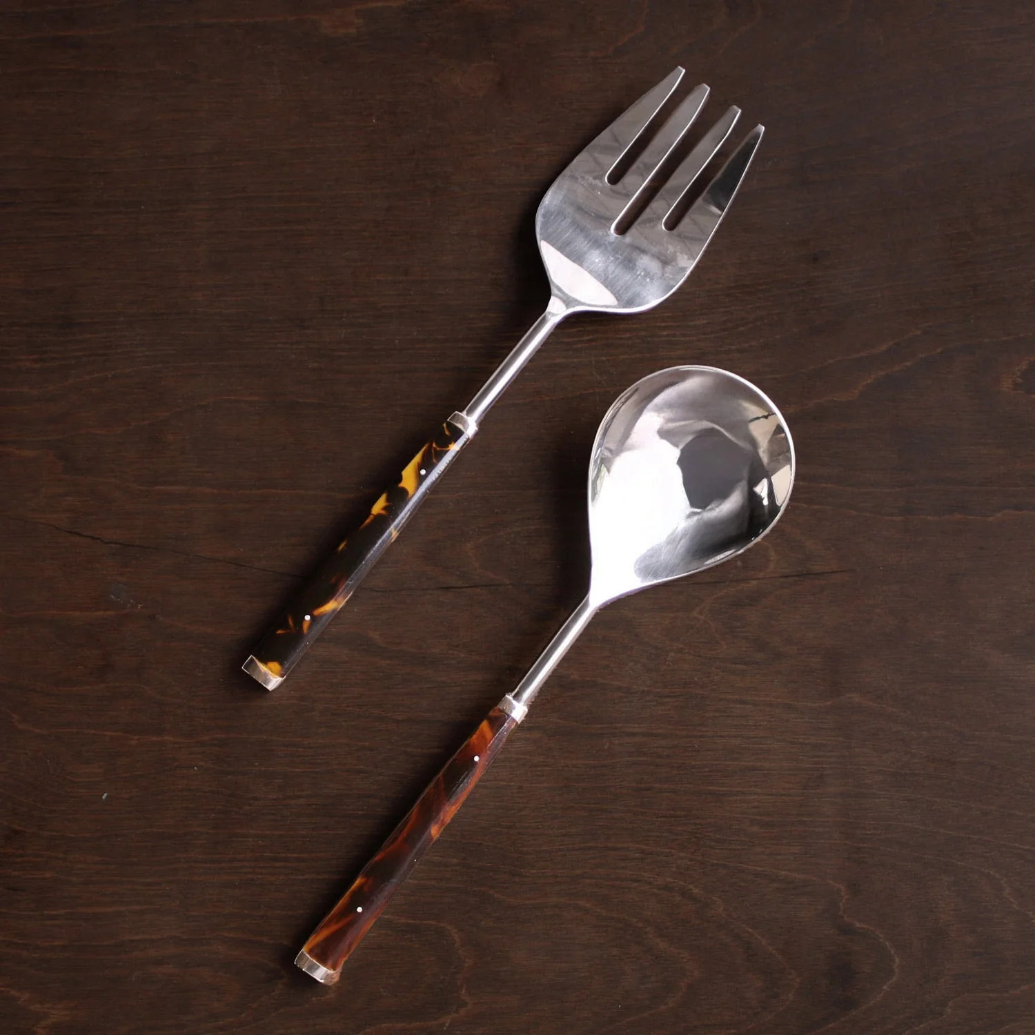 Beatriz Ball Vida Tortoise and Gold Stainless Salad Servers | Sabavi Home