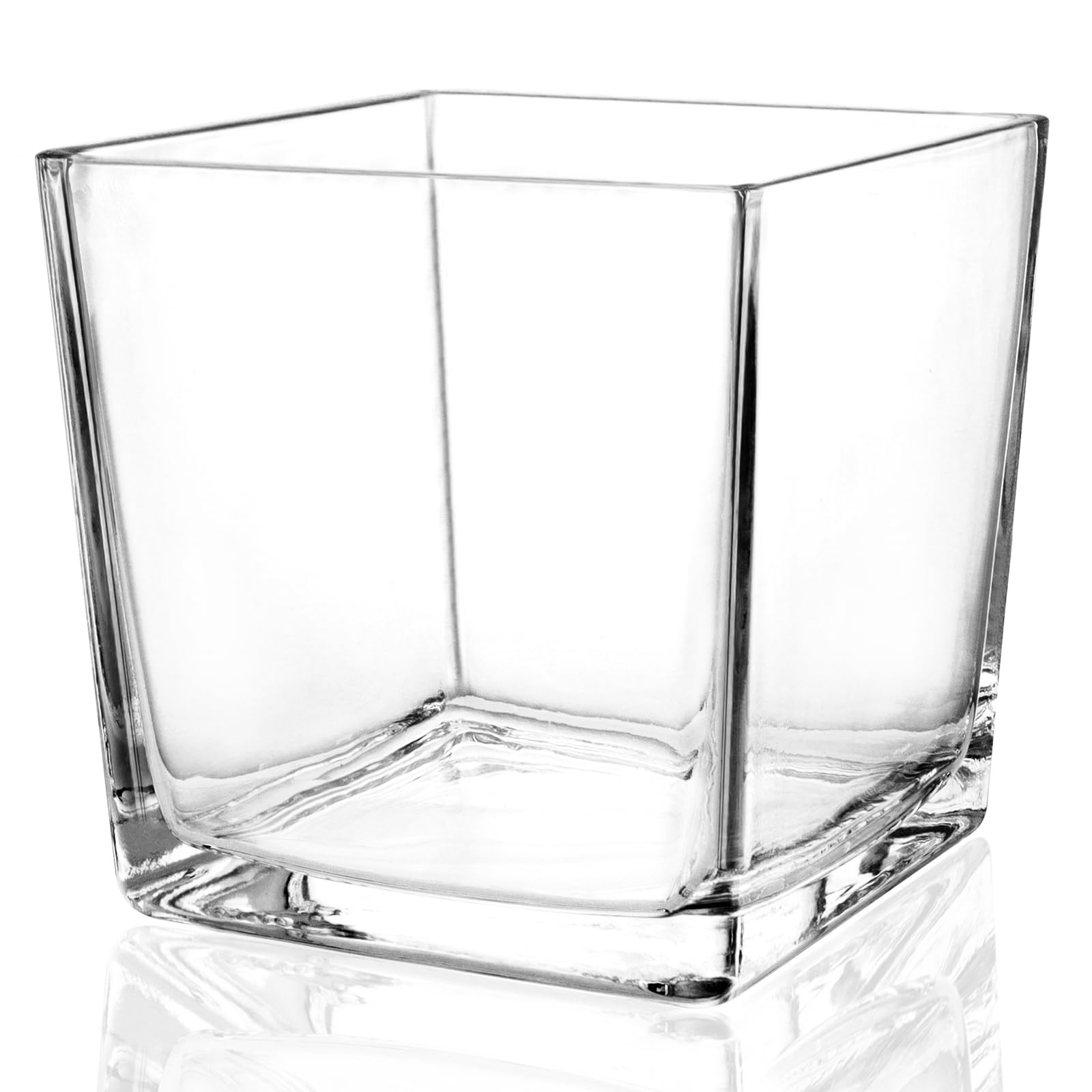 1 Pack Square Glass Vase 6" x 6" x 6", Clear Flower Vase for Centerpieces, Candle Holder for Wedd... | Amazon (US)