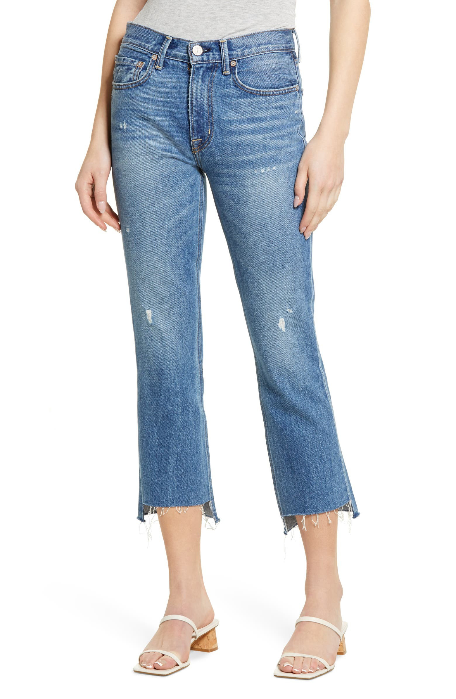Farrah Raw Hem High Waist Crop Flare Jeans | Nordstrom