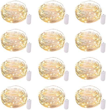 12 Pack Led Fairy Lights Battery Operated String Lights Waterproof Silver Wire 7 Feet 20 Led Fire... | Amazon (US)