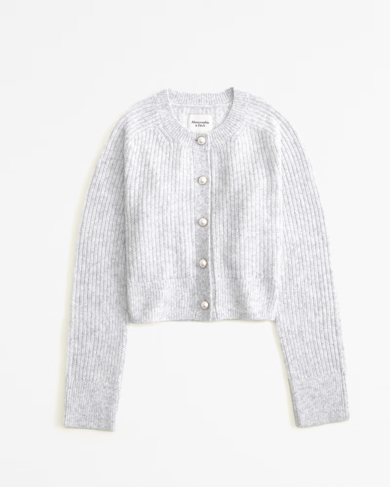 Abercrombie & Fitch Women's Crew Pearl Button Cardigan in Light Grey - Size XS | Abercrombie & Fitch (US)