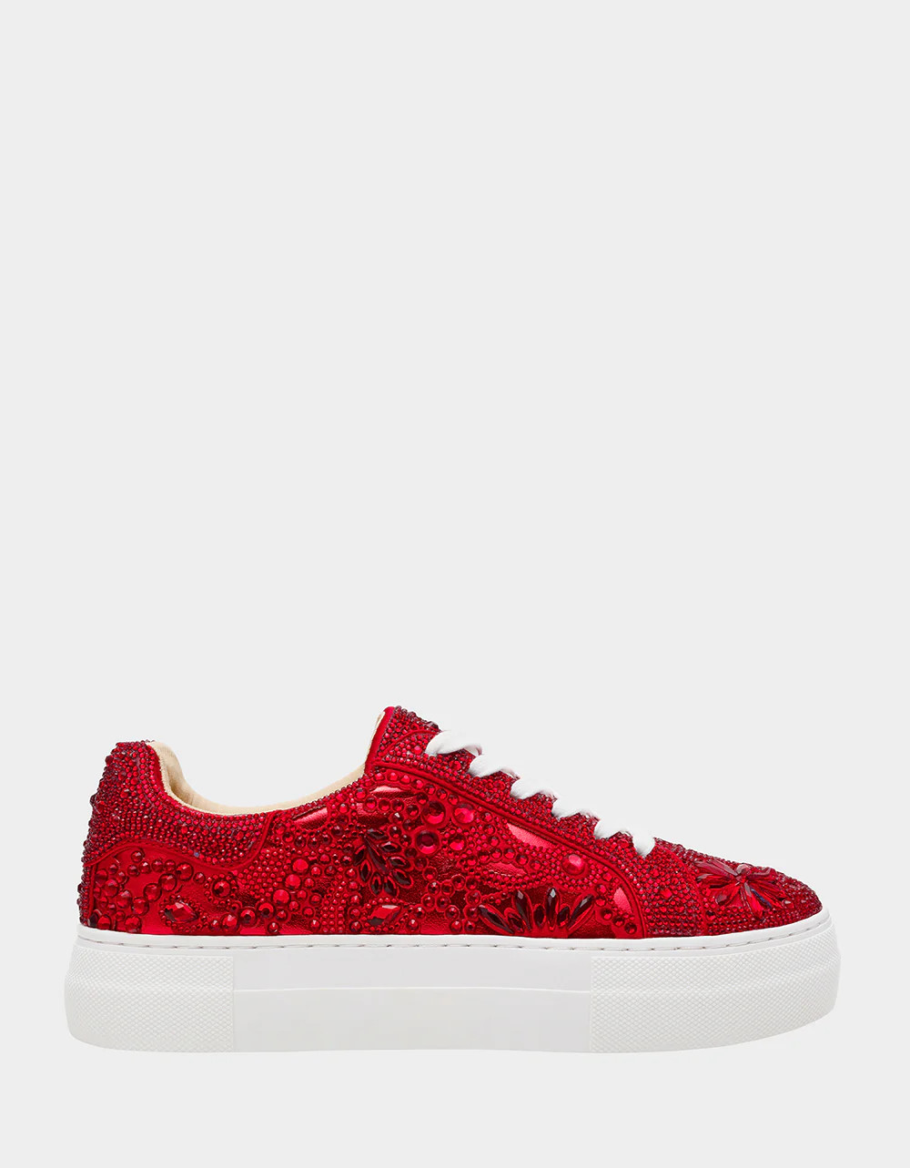 REILY RED Platform Low-Top Lace-Up Rhinestone Women's Sneaker | Betsey Johnson