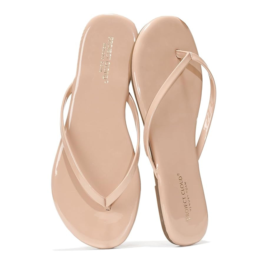 Project Cloud Flip Flops for Women - Memory Foam Flats Summer Sandals for Women 2025 - Vegan Leat... | Amazon (US)