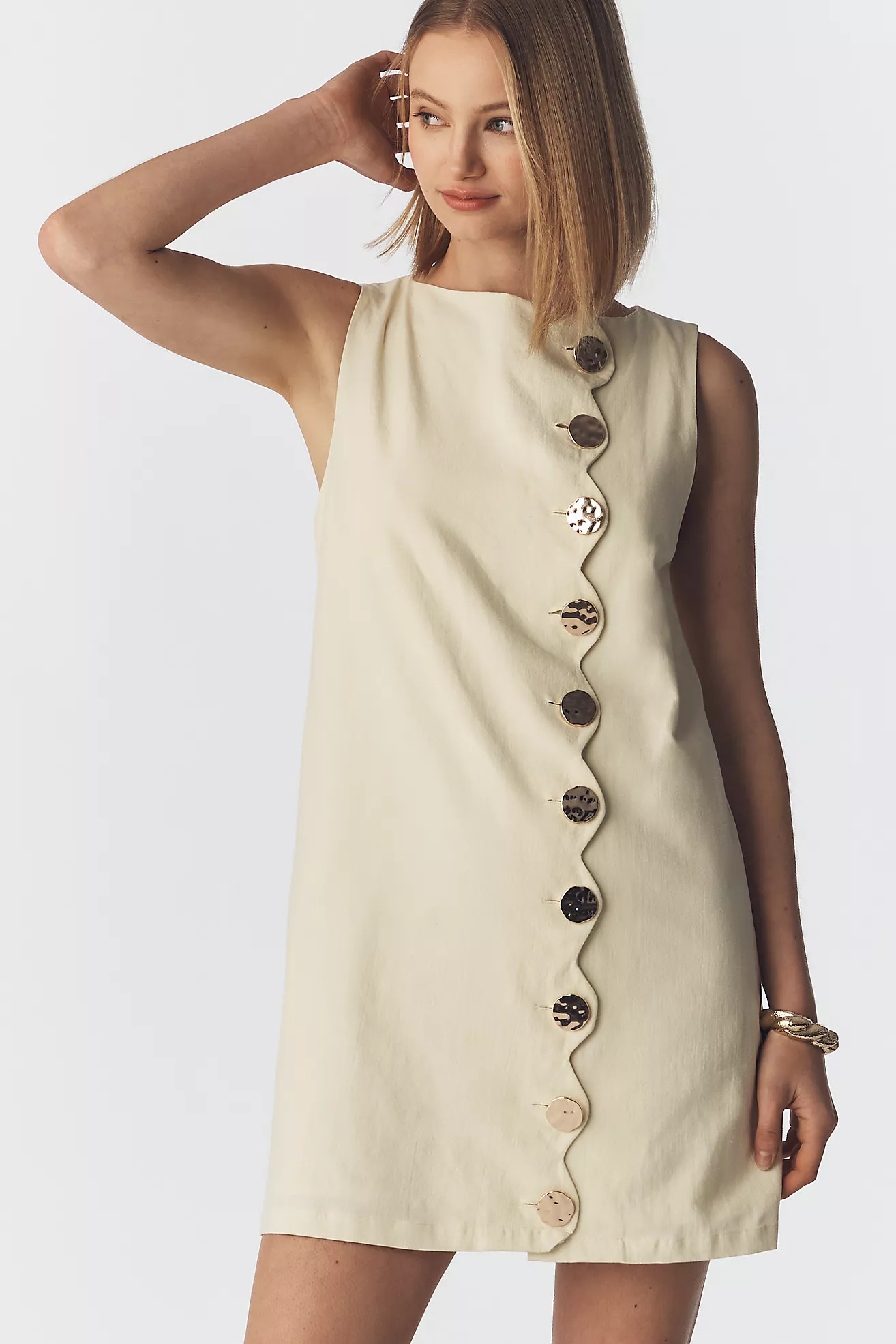 a.ren Cotton Linen Button-Front Shift Dress | Anthropologie (US)
