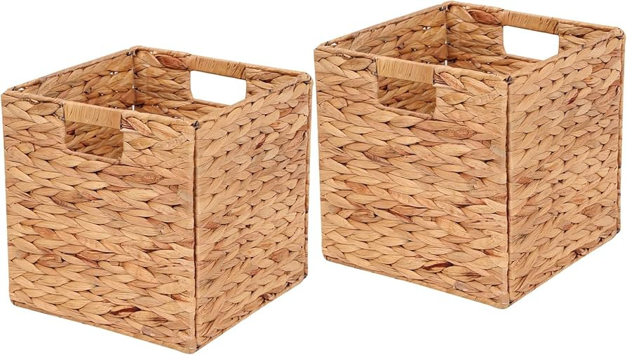 Water Hyacinth Storage Baskets 11x11x11 Inch Wicker Storage Cubes Set of 2Baskets,Handwoven Folda... | Amazon (US)